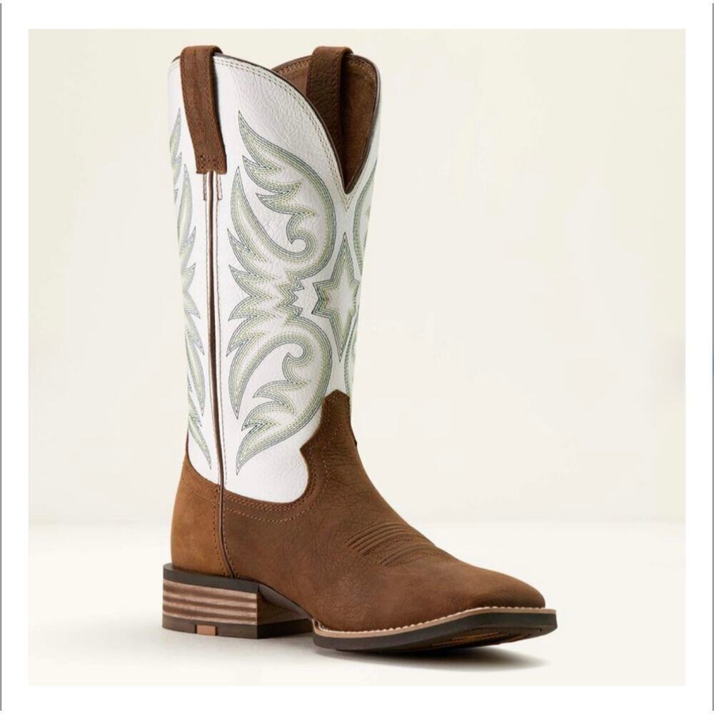 Ariat Men's Ricochet Wide Square Toe Cowboy Boot Brown White Size 8.5D NWT